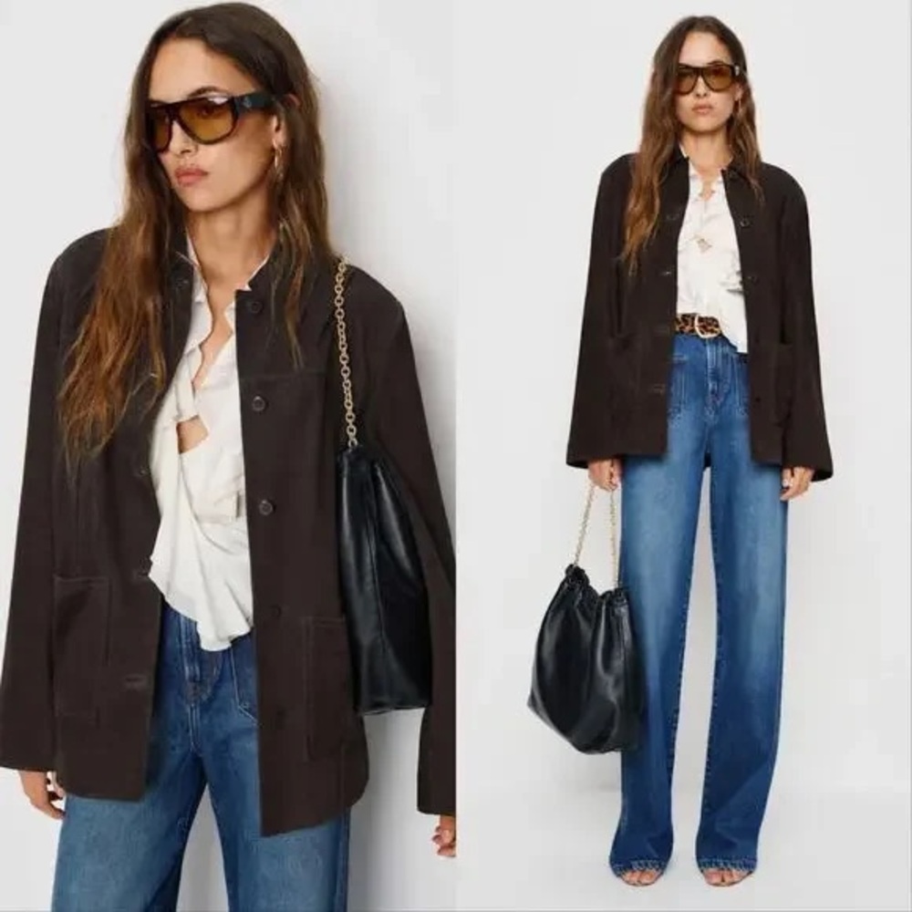 REFORMATION Veda Lincoln Suede Shirt Jacket in Mole Suede NWT